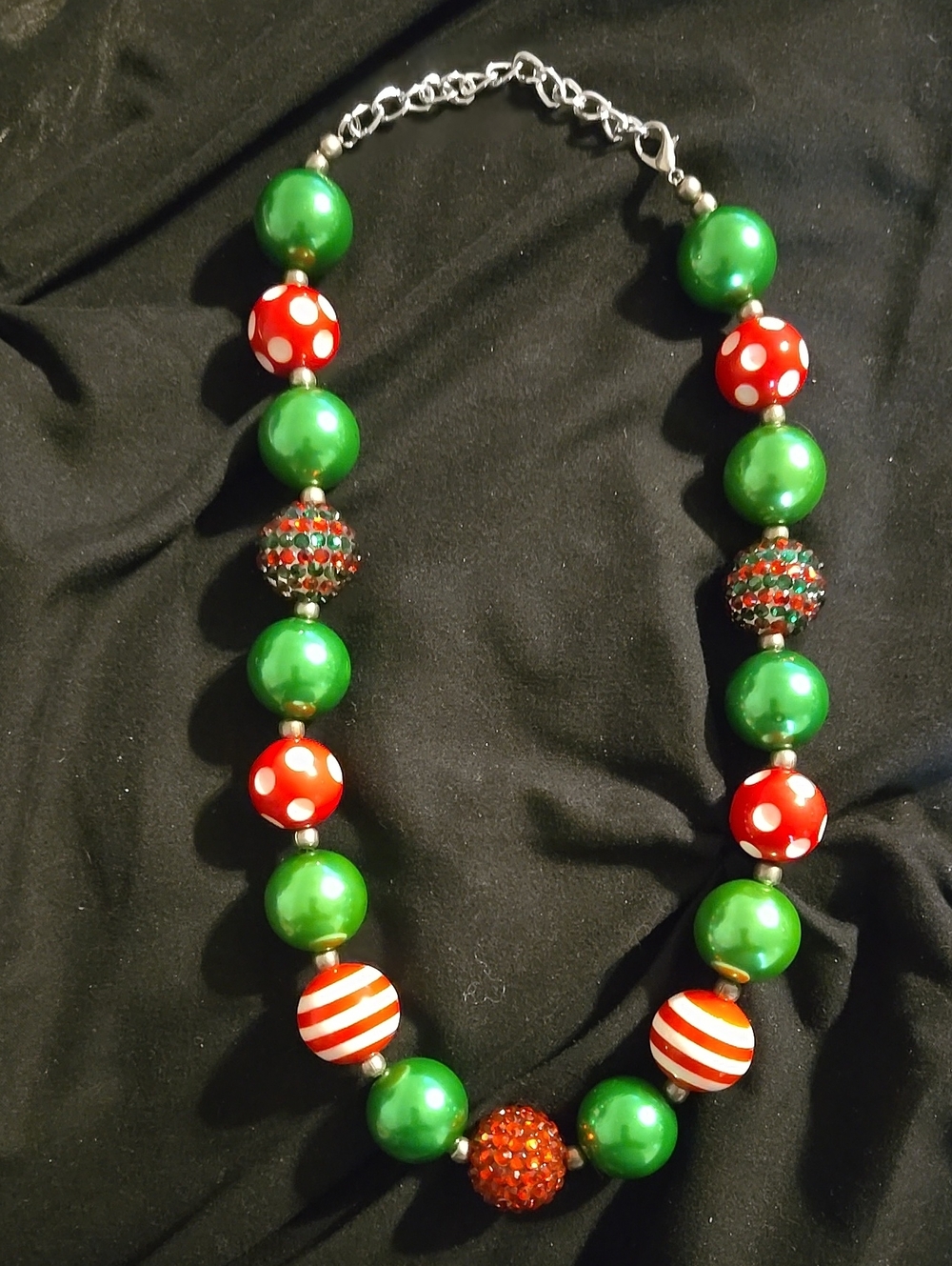 Festive Green and Red Bubblegum Bead Necklace